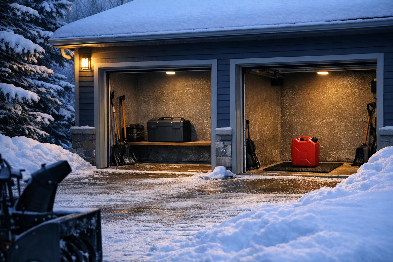 Battery vs Gas Two-Stage Snow Blowers: The Ownership Tradeoffs AI-generated editorial illustration.