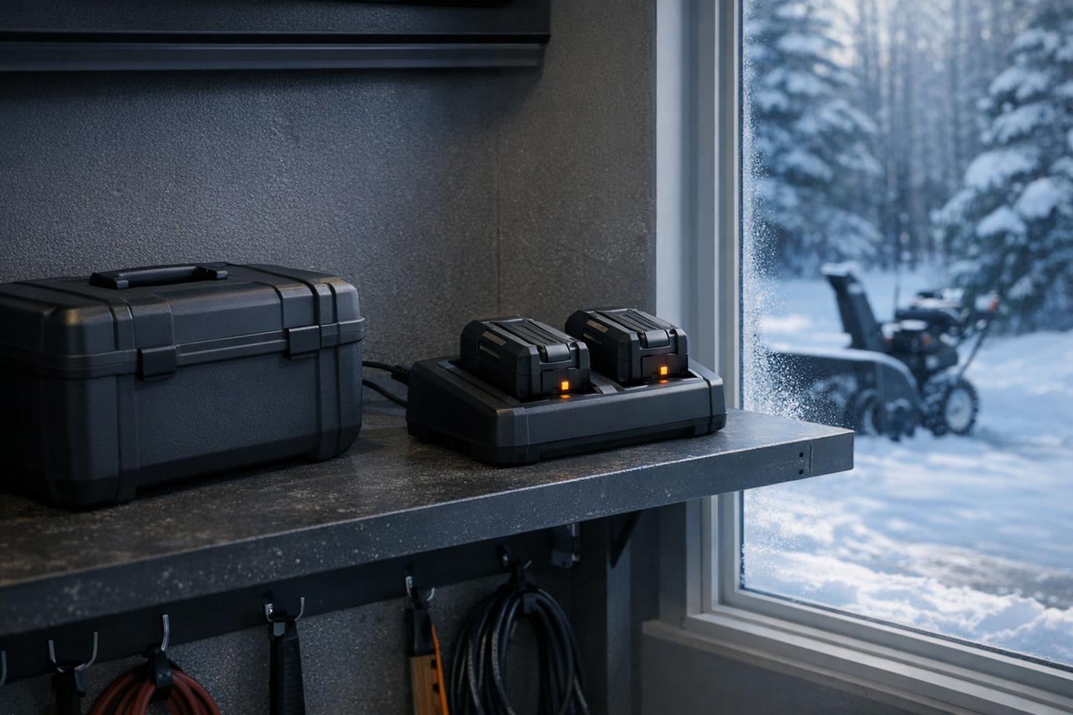 Battery vs gas two-stage snow blowers AI-generated editorial illustration.